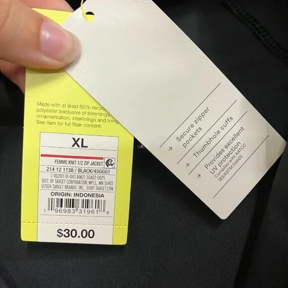 All in Motion Women's XL Black 1/2 Zip-Up Femme Knit Pullover Jacket Thumbhole - Picture 7 of 13